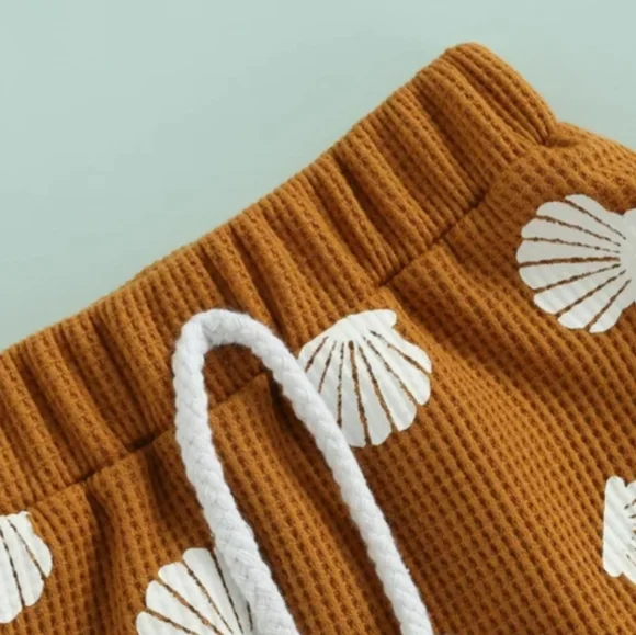 Baby Girl Seashell Bodysuit High Waist Waffle Knit Short 2Pc Kid Summer Set 3-6M - Picture 6 of 7